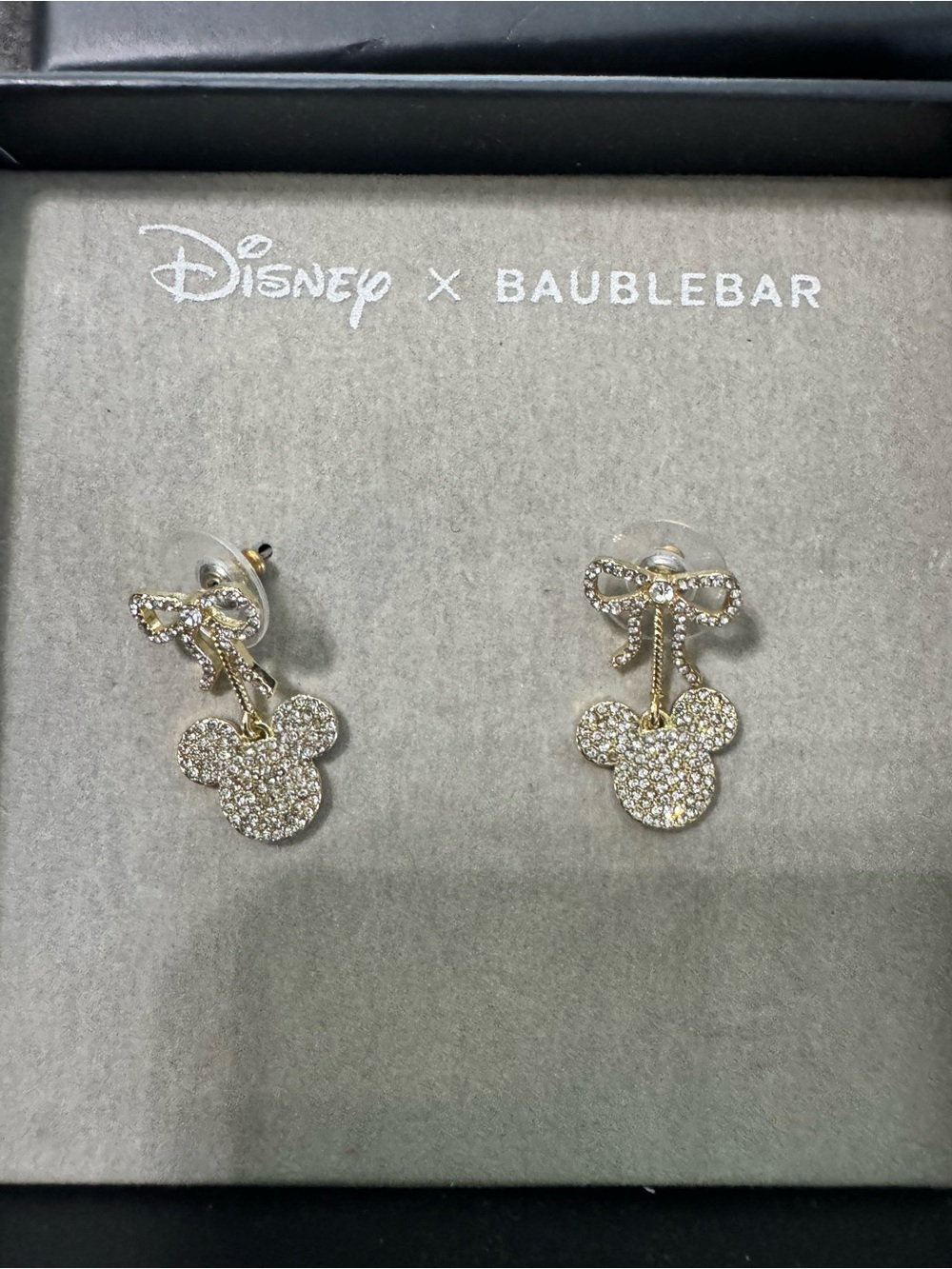 Disney Baublebar Gold Crystal Minnie Mouse Bow Drop Earrings